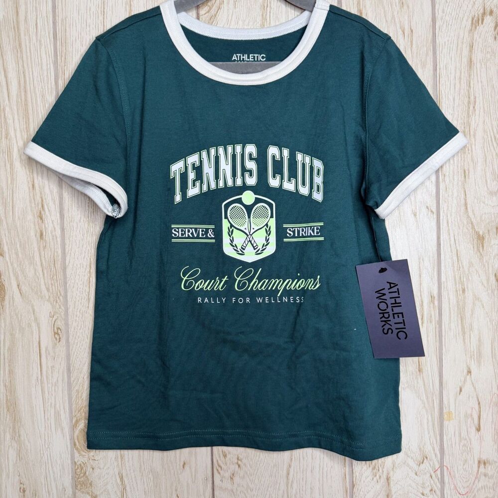 Athletic Works Girls Active Graphic Tee with Short Sleeves Forest Clover M